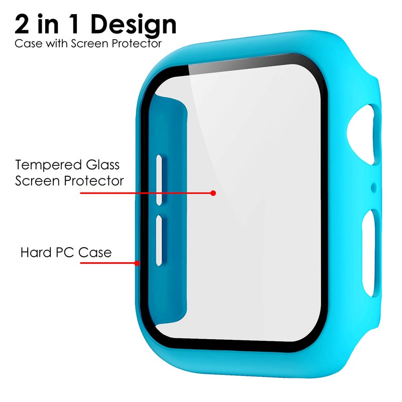 Pokanic [2 Pack Compatible with Apple Watch SE 6 5 4 Series iWatch 9H Tempered Glass Case Full Body Screen Protector Cover Wireless Charge Light Weight Scratch Resistant Proof (Light Blue, 44mm) - Image 2